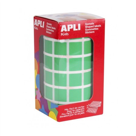Rolo Apli com 2.832 adesivos quadrados de 15 x 15 mm - Adesivo permanente à base de água - Sem solventes - Verde