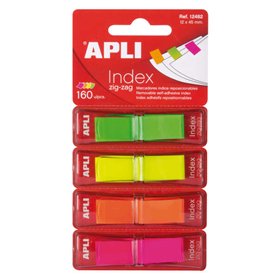 Índices adesivos em ziguezague Apli, 45x12mm, 4 dispensadores com 40 índices cada - Fácil de aplicar - Durável - Removível - Cor