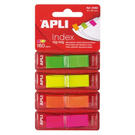 Índices adesivos em ziguezague Apli, 45x12mm, 4 dispensadores com 40 índices cada - Fácil de aplicar - Durável - Removível - Cor