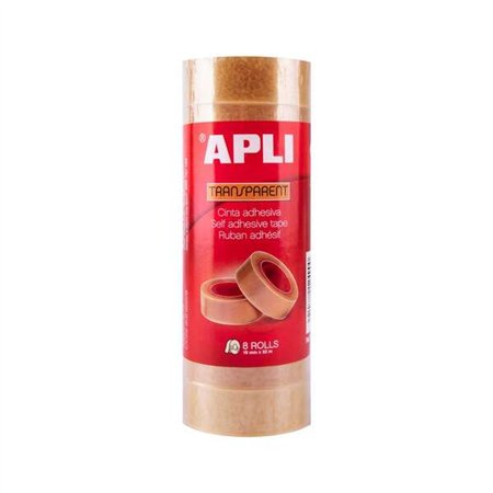 Pacote com 8 fitas adesivas transparentes Apli, 19 mm x 33 m
