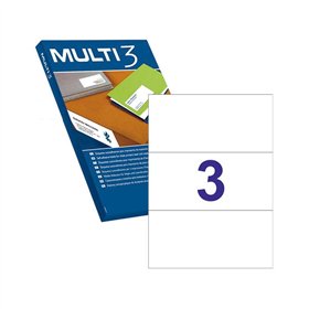 Pacote Multi3 com 300 etiquetas brancas com bordas retas, tamanho 210,0 x 99,0 mm, com adesivo permanente para múltiplos usos.