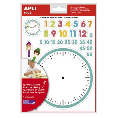 Adesivos Temáticos de Horas da Apli - 360 adesivos em 12 folhas - Auxiliam no aprendizado da leitura das horas e no desenvolvime