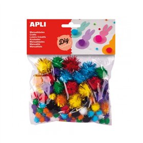 Pacote com 78 Pompons Brilhantes Apli - Ideal para Artesanato e Decoração - Estimula a Criatividade Infantil - Cores Sortidas