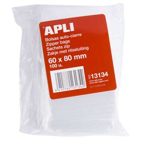 Sacos transparentes com fecho zip autoadesivo Apli 60x80mm - Material LDPE - Fecho seguro e fácil manuseio - Grau alimentício - 