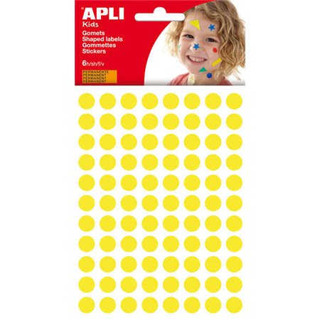 Pacote com 528 adesivos redondos Apli, diâmetro de 10,5 mm - Adesivo permanente - Ideal para creches e escolas - Amarelo