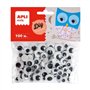 Pacote com 100 olhos adesivos redondos Apli - Tamanhos sortidos: Ø 7 mm, Ø 10 mm, Ø 12 mm e Ø 15 mm - Preto