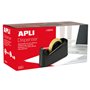 Suporte para rolo de fita adesiva Apli Trade para 33 e 66 metros - Lâmina serrilhada - Base de borracha antiderrapante - Preto