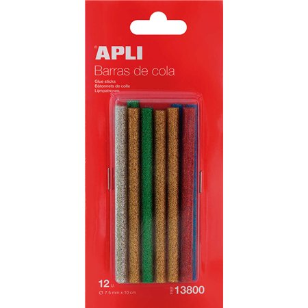 Refil de Bastão Adesivo Termofusível Apli - Ø7,5mm x 10cm - Cores Sortidas com Glitter - Precisão e Limpeza - Compatível com Pis