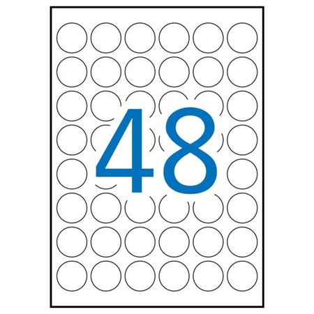 Pacote com 1.200 etiquetas redondas Apli Ø 30mm - 25 folhas com 48 etiquetas cada - Adesivo permanente - Brancas