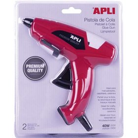 Pistola de cola quente Apli 40W para bastões de cola de Ø11mm - Inclui 2 bastões de cola de Ø11mm x 10cm - Vermelha
