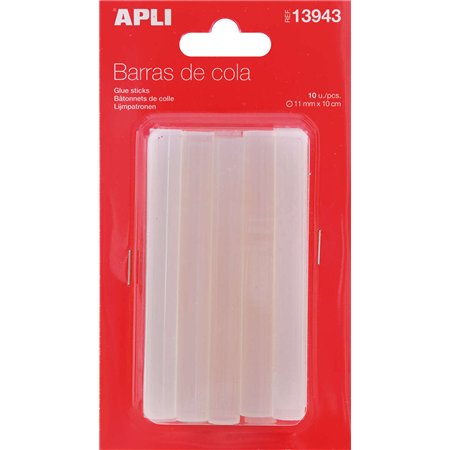 Pacote com 10 bastões de adesivo termofusível Apli Ø11mm x 10cm - Compatíveis com pistolas de Ø11mm - Precisão e limpeza