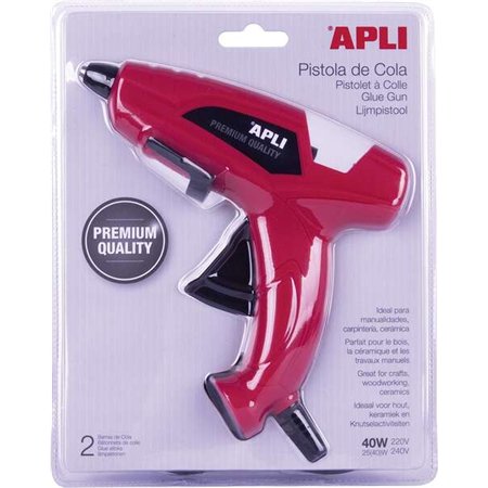 Pistola de cola quente Apli 40W para bastões de cola de Ø11mm - Inclui 2 bastões de cola de Ø11mm x 10cm - Vermelha