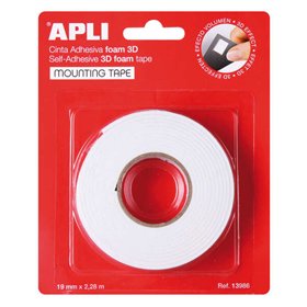 Fita adesiva dupla face de espuma 3D Apli 19 mm x 2,28 m - Adesão forte e durável - Ideal para artesanato e decoração - Branca