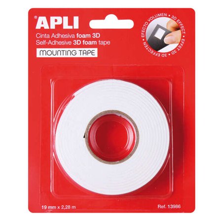 Fita adesiva dupla face de espuma 3D Apli 19 mm x 2,28 m - Adesão forte e durável - Ideal para artesanato e decoração - Branca