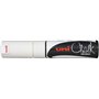 Marcador de giz líquido Uni-ball PWE-8K - Ponta chanfrada de 8 mm - Apagável com água - Resistente à chuva - Branco