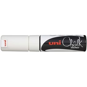 Marcador de giz líquido Uni-ball PWE-8K - Ponta chanfrada de 8 mm - Apagável com água - Resistente à chuva - Branco