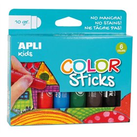 Kit Apli Color Sticks com 6 tintas têmpera sólidas de 10g cada - Acabamento acetinado sem necessidade de verniz - Secagem rápida