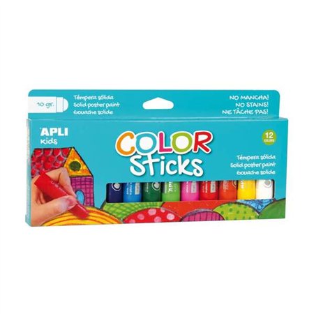 Kit de bastões de tinta Apli Color com 12 tintas têmpera sólidas de 10g cada - Acabamento acetinado sem necessidade de verniz - 