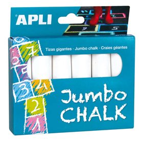 Pacote com 6 giz redondo jumbo Apli - Tamanho Ø 25 x 105 mm - Sulfato de cálcio com baixo resíduo - Adequado para uso escolar - 
