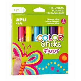 Kit Apli Color Sticks com 6 tintas têmpera sólidas de 6g cada em cores fluorescentes - Acabamento acetinado - Secagem rápida - E