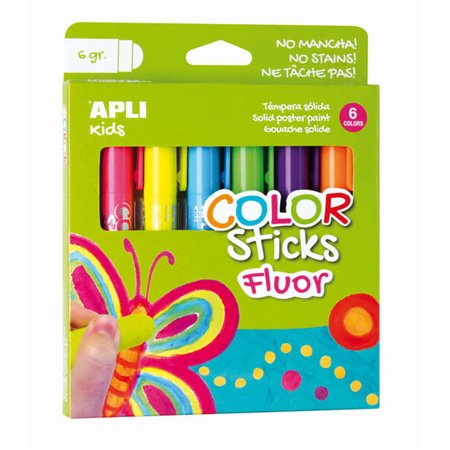 Kit Apli Color Sticks com 6 tintas têmpera sólidas de 6g cada em cores fluorescentes - Acabamento acetinado - Secagem rápida - E
