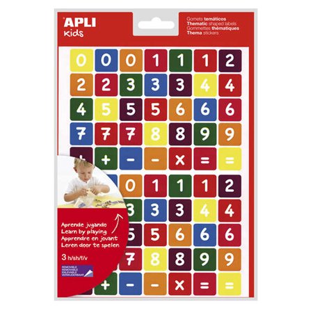 Kit de Adesivos Apli com Tema de Números - 210 Adesivos em 3 Folhas - Adesivo Removível - Aprendizado de Números e Cálculo Menta