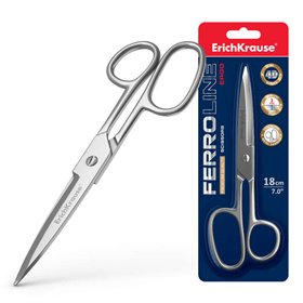 Tesoura Erichkrause Ferro Metal 18cm - Fabricada em aço de alta qualidade - Lâminas espessas - Cor prateada