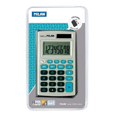 Calculadora de bolso Milan de 8 dígitos - 3 teclas de memória e raiz quadrada - Desligamento automático - Inclui estojo - Cinza 