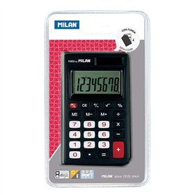 Calculadora de bolso Milan de 8 dígitos - 3 teclas de memória e raiz quadrada - Desligamento automático - Inclui estojo - Preta