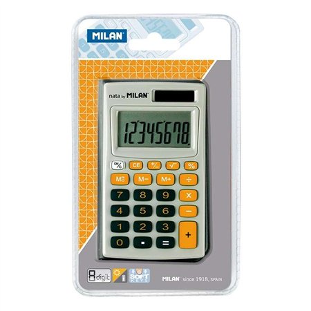 Calculadora de bolso Milan de 8 dígitos - 3 teclas de memória e raiz quadrada - Desligamento automático - Inclui estojo - Cinza 