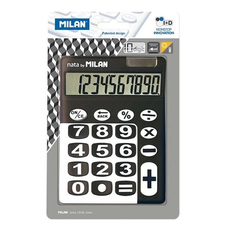 Calculadora Milan de 10 dígitos - Calculadora de mesa - Teclas grandes - Tecla de correção - Preto/Branco