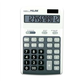 Calculadora Milan de 12 dígitos - 3 teclas de memória - Cálculo de margem - Raiz quadrada - Desligamento automático - Branca e c