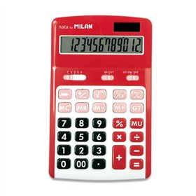 Calculadora Milan de 12 dígitos - 3 teclas de memória - Cálculo de margem - Raiz quadrada - Desligamento automático - Vermelha e
