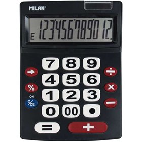 Calculadora Milan de 12 dígitos extragrande - Teclas grandes - Tecla de correção - Entrada de dados - Desligamento automático - 