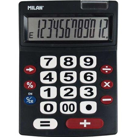 Calculadora Milan de 12 dígitos extragrande - Teclas grandes - Tecla de correção - Entrada de dados - Desligamento automático - 