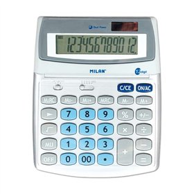 Calculadora Milan Grande de 12 Dígitos - Visor Inclinável - 3 Teclas de Memória - Cálculo de Margem - Memória Dupla - Branca
