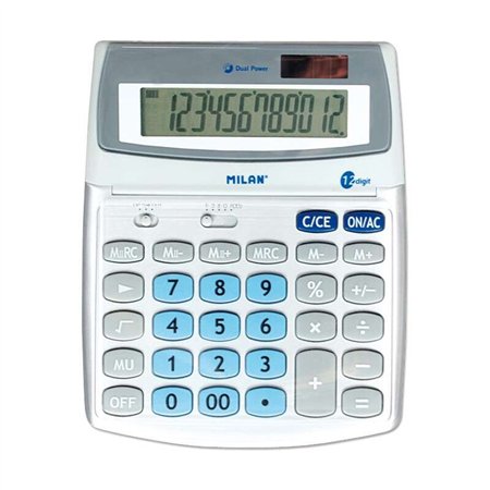 Calculadora Milan Grande de 12 Dígitos - Visor Inclinável - 3 Teclas de Memória - Cálculo de Margem - Memória Dupla - Branca