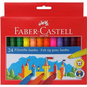 Pacote Jumbo Faber-Castell com 24 Marcadores de Ponta Grossa - Tinta Lavável à Base de Água - Cores Sortidas