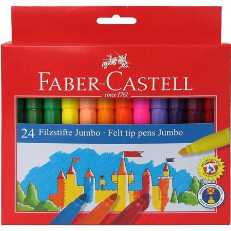 Pacote Jumbo Faber-Castell com 24 Marcadores de Ponta Grossa - Tinta Lavável à Base de Água - Cores Sortidas