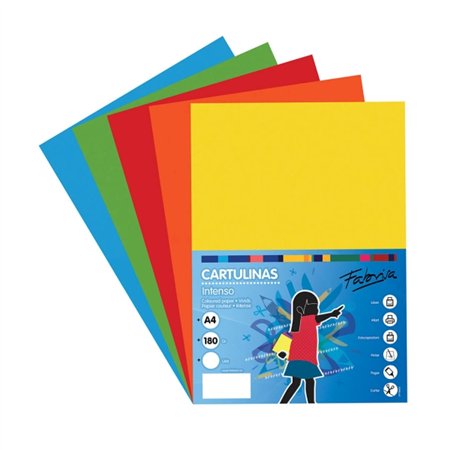 Pacote com 50 folhas de cartão Fabrisa, 180 g/m² - Tamanho A4 - Cores sortidas e vibrantes