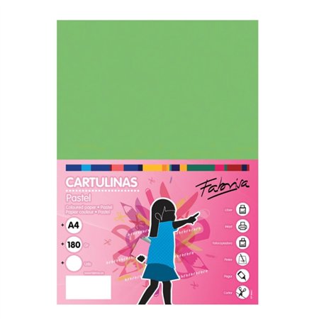 Pacote com 50 folhas de cartão Fabrisa, 180 g/m² - Tamanho A4 - Verde
