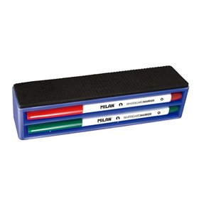 Kit de apagador magnético Milan + 4 marcadores para quadro branco - Ponta redonda de 3,7 mm - Apagável a seco - Tinta à base de 