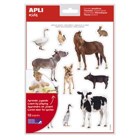 Adesivos realistas de animais de fazenda da Apli - 144 adesivos em 12 folhas - Adesivo removível - Ideal para desenvolver a coor