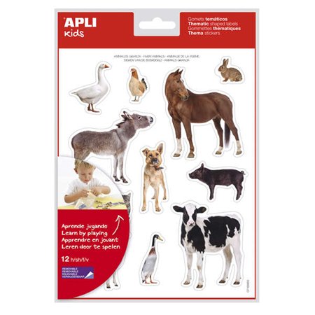Adesivos realistas de animais de fazenda da Apli - 144 adesivos em 12 folhas - Adesivo removível - Ideal para desenvolver a coor