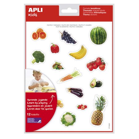 Adesivos de Alimentos de Jardim com Tema Realista da Apli - 216 Adesivos - Adesivo Removível - Ideal para Desenvolver a Coordena