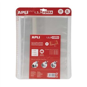 Pacote com 5 capas para livros Apli, 290 mm, polipropileno de 75 mícrons - Aba autoajustável - Encapamento fácil em 3 etapas - S