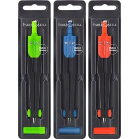 Compasso escolar Faber-Castell - Circunferências até Ø 360 mm - Inclui estojo de grafite - Cores sortidas