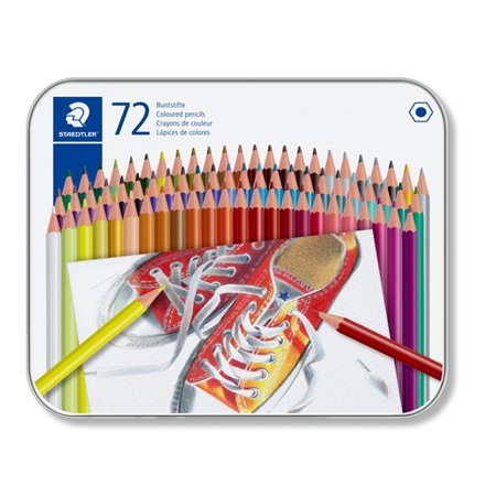 Caixa metálica Staedtler 175 com 72 lápis de cor hexagonais - Cores sortidas