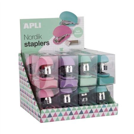 Grampeador pequeno Apli Nordik Collection - Grampos nº 22/6 a 24/6 - Cada grampeador inclui 1.000 grampos - Cores sortidas