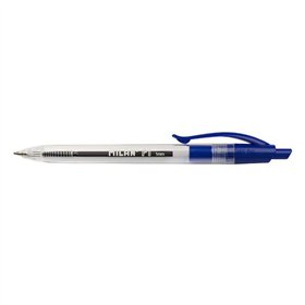 Caneta Esferográfica Retrátil Milan P1 - Ponta Redonda de 1mm - Corpo Transparente - Azul